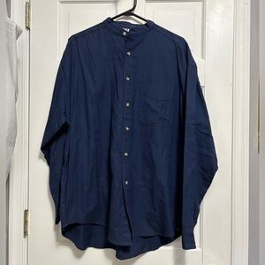 88 Keys Men's Size Large Navy‎ Blue Button Up Long Sleeve Shirt -flaw